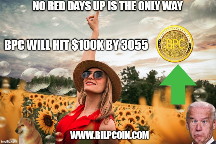NO RED DAYS UP IS THE ONLY WAY; BPC WILL HIT $100K BY 3055; WWW.BILPCOIN.COM | made w/ Imgflip meme maker