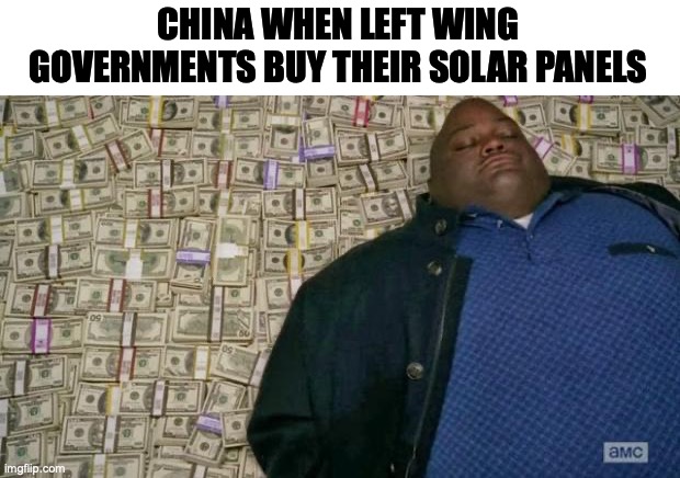 huell money | CHINA WHEN LEFT WING GOVERNMENTS BUY THEIR SOLAR PANELS | image tagged in huell money | made w/ Imgflip meme maker