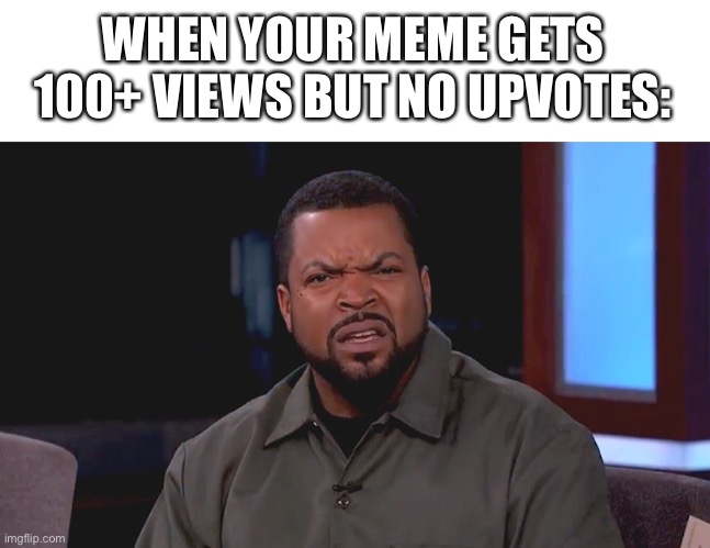 Really? Ice Cube | WHEN YOUR MEME GETS 100+ VIEWS BUT NO UPVOTES: | image tagged in really ice cube | made w/ Imgflip meme maker