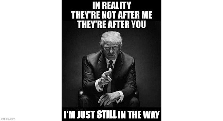 Trump | I'M JUST STILL IN THE WAY; STILL | image tagged in i'm just in the way,in reality they're not after me they're after you,trump,q,illuminati | made w/ Imgflip meme maker