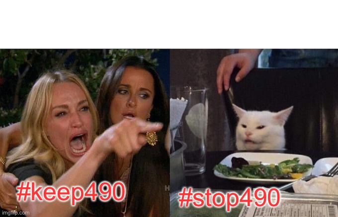 Woman Yelling At Cat | #keep490; #stop490 | image tagged in memes,woman yelling at cat | made w/ Imgflip meme maker