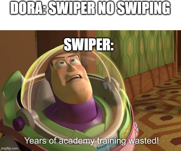 swiper no swiping | DORA: SWIPER NO SWIPING; SWIPER: | image tagged in years of academy training wasted | made w/ Imgflip meme maker