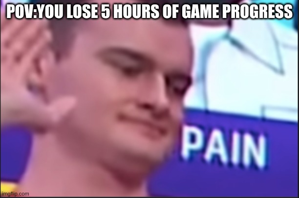 ouch | POV:YOU LOSE 5 HOURS OF GAME PROGRESS | image tagged in pain just pain | made w/ Imgflip meme maker