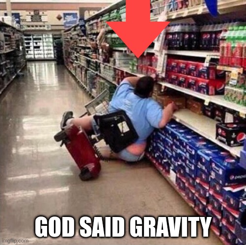 Fat Person Falling Over | GOD SAID GRAVITY | image tagged in fat person falling over | made w/ Imgflip meme maker
