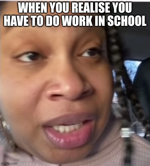 When you | WHEN YOU REALISE YOU HAVE TO DO WORK IN SCHOOL | image tagged in when you | made w/ Imgflip meme maker