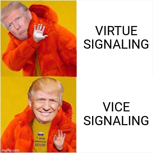 Drake Trump | VIRTUE SIGNALING VICE SIGNALING | image tagged in drake trump | made w/ Imgflip meme maker