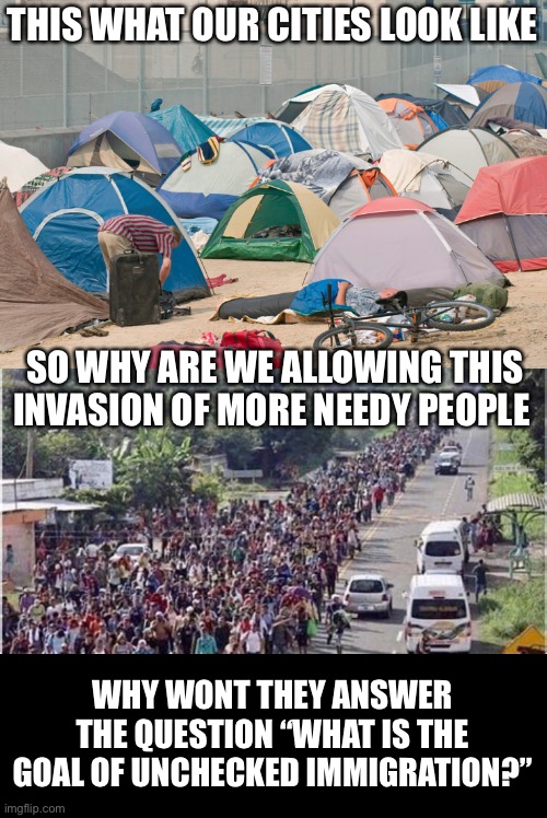 What is the goal of promoting and condoning illegal Immigration? | THIS WHAT OUR CITIES LOOK LIKE; SO WHY ARE WE ALLOWING THIS INVASION OF MORE NEEDY PEOPLE; WHY WONT THEY ANSWER THE QUESTION “WHAT IS THE GOAL OF UNCHECKED IMMIGRATION?” | image tagged in crickets,cannot answer the question can they,liars,open borders has one goal,america haters | made w/ Imgflip meme maker