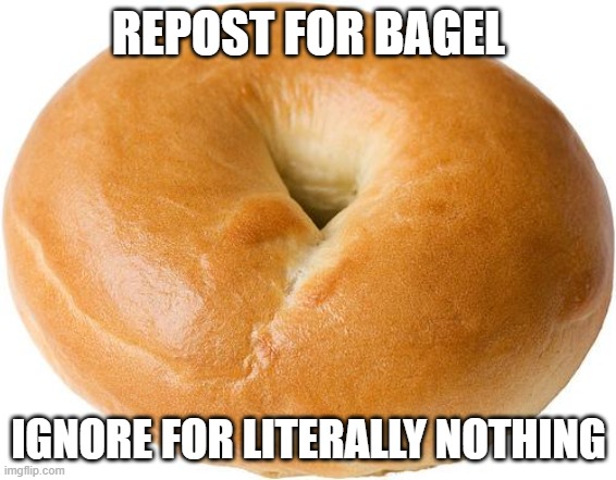 bagel | REPOST FOR BAGEL; IGNORE FOR LITERALLY NOTHING | image tagged in bagel | made w/ Imgflip meme maker