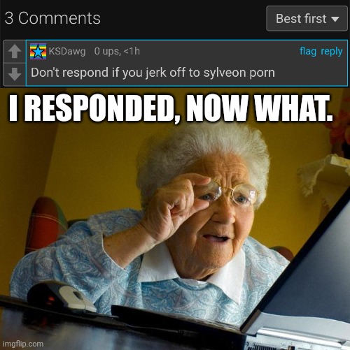 I RESPONDED, NOW WHAT. | image tagged in memes,grandma finds the internet | made w/ Imgflip meme maker