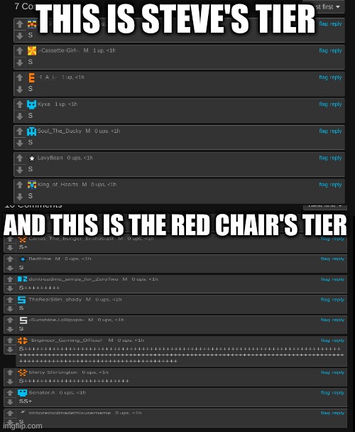 damn | THIS IS STEVE'S TIER; AND THIS IS THE RED CHAIR'S TIER | made w/ Imgflip meme maker