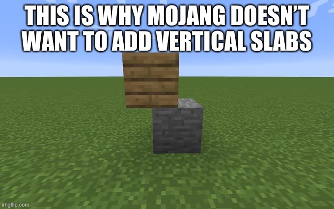 Like I still want vertical slabs tho | THIS IS WHY MOJANG DOESN’T WANT TO ADD VERTICAL SLABS | image tagged in funny,memes,gifs,gaming,lol,vertical | made w/ Imgflip meme maker