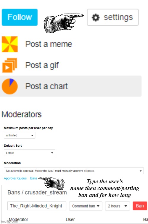 Type the user's name then comment/posting ban and for how long | made w/ Imgflip meme maker