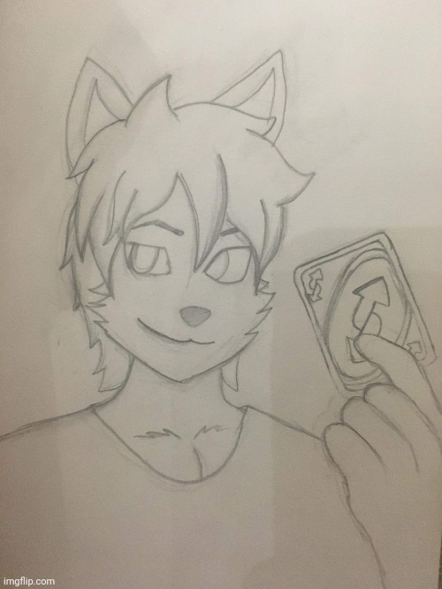 RetroTheFloof holding uno reverse card (art by Prizmo Diamond) Blank Meme Template