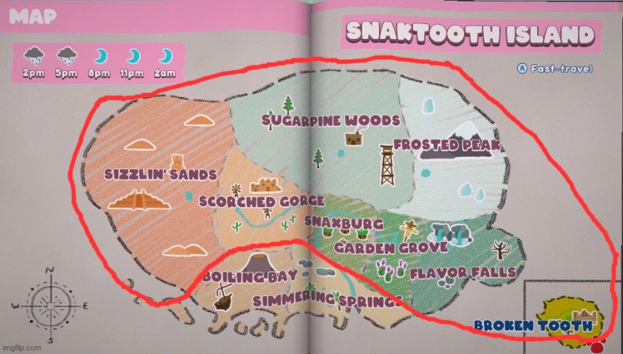 Snaktooth Island Map | image tagged in snaktooth island map | made w/ Imgflip meme maker