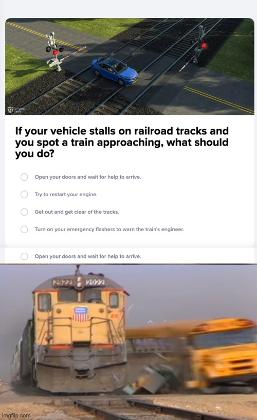 I know what I should do I like trains | image tagged in a train hitting a school bus,joking | made w/ Imgflip meme maker