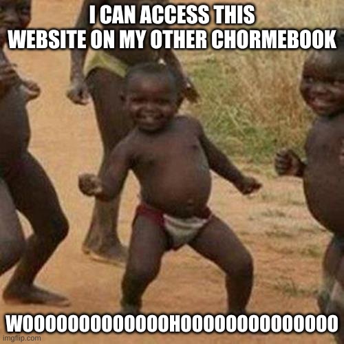bonjour | I CAN ACCESS THIS WEBSITE ON MY OTHER CHORMEBOOK; WOOOOOOOOOOOOOHOOOOOOOOOOOOOO | image tagged in memes,third world success kid | made w/ Imgflip meme maker