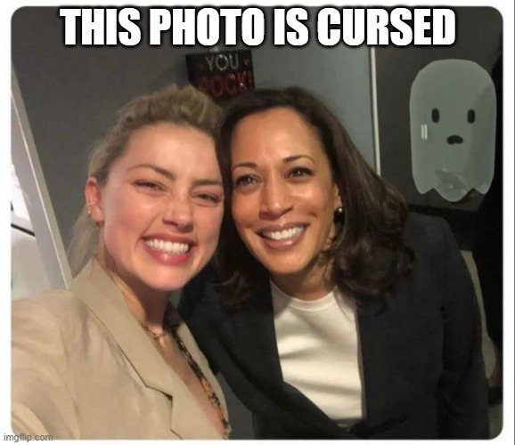 plausible deniability | THIS PHOTO IS CURSED | image tagged in amber heard,kamala harris | made w/ Imgflip meme maker