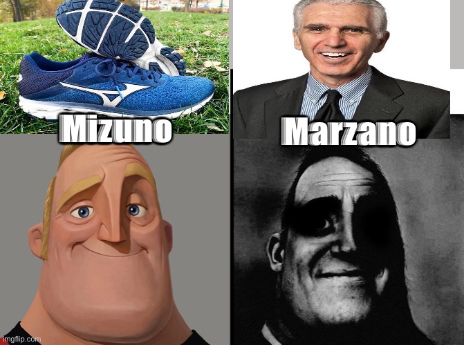 Those who knows | Marzano; Mizuno | image tagged in mr incredible vs dark mr incredible,marzano,mizuno,shoes,boring | made w/ Imgflip meme maker