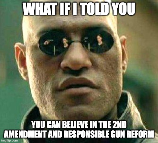 What if i told you |  WHAT IF I TOLD YOU; YOU CAN BELIEVE IN THE 2ND AMENDMENT AND RESPONSIBLE GUN REFORM | image tagged in what if i told you | made w/ Imgflip meme maker