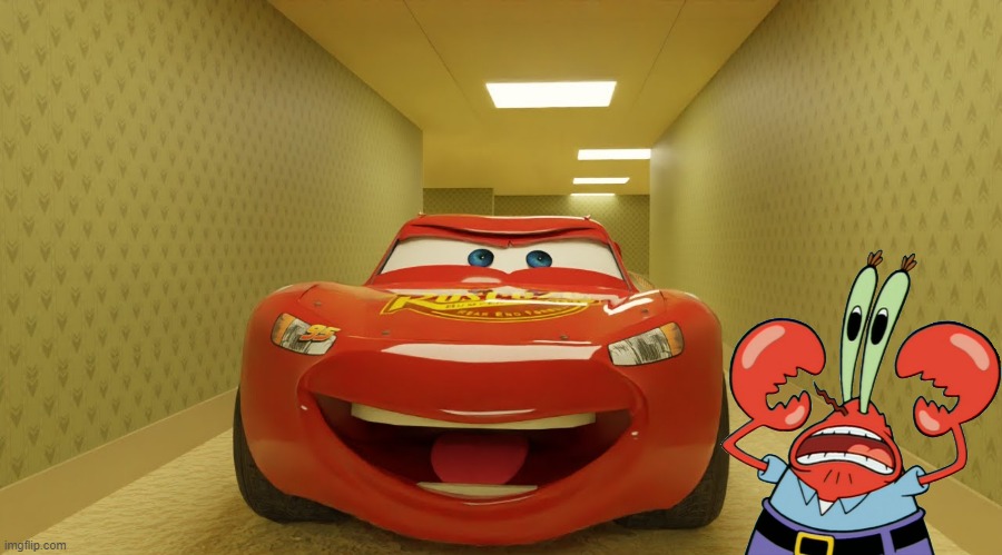 Mr. Krabs dies after getting run over by Lightning McQueen in the backrooms.mp3 | image tagged in lightning mcqueen | made w/ Imgflip meme maker