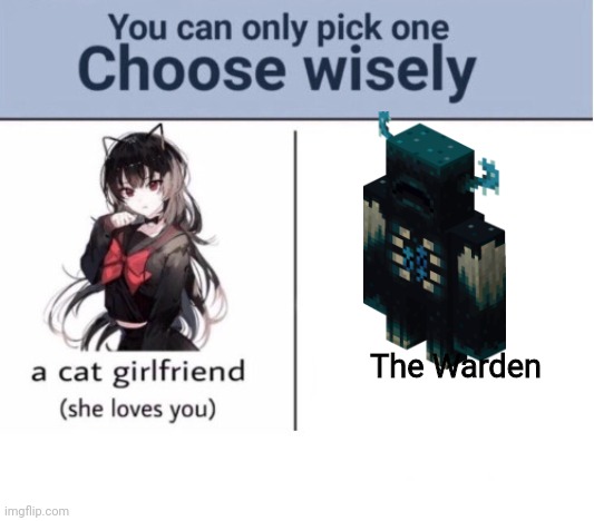 Clever title | The Warden | image tagged in choose wisely,minecraft,memes | made w/ Imgflip meme maker