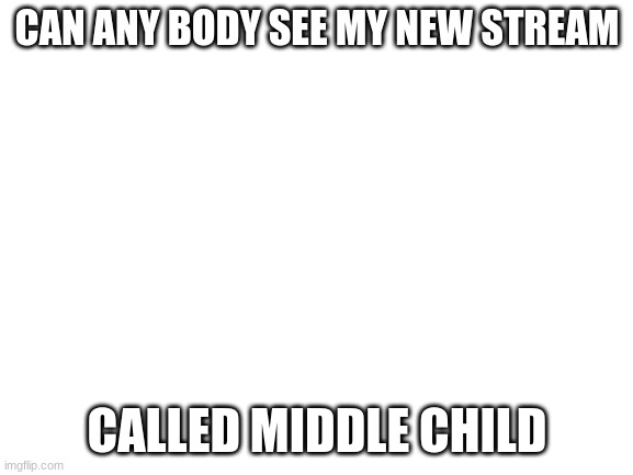 i need it to get at least get 5 memes on it | CAN ANY BODY SEE MY NEW STREAM; CALLED MIDDLE CHILD | image tagged in blank white template | made w/ Imgflip meme maker