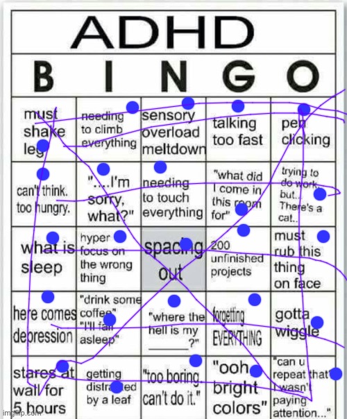 Sooo my adhd has gotten a lot worse recently I didn’t know how bad | image tagged in adhd bingo | made w/ Imgflip meme maker