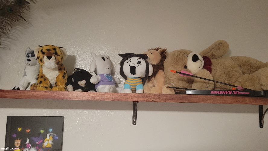 My plushes. Don't mind the random bow and arrows. | made w/ Imgflip meme maker