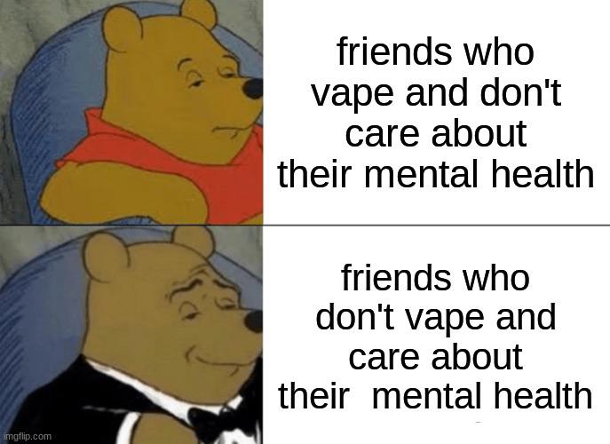Tuxedo Winnie The Pooh | friends who vape and don't care about their mental health; friends who don't vape and care about their  mental health | image tagged in memes,tuxedo winnie the pooh | made w/ Imgflip meme maker