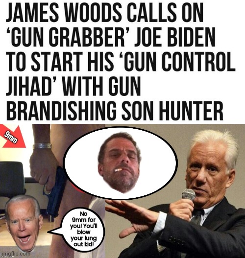 James Woods vs Joe Biden gun control hypocrisy | image tagged in hunter biden | made w/ Imgflip meme maker