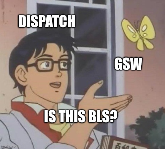 Is This A Pigeon | DISPATCH; GSW; IS THIS BLS? | image tagged in memes,is this a pigeon | made w/ Imgflip meme maker