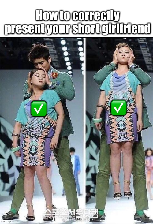 How To Series | How to correctly present your short girlfriend; ✅; ✅ | image tagged in how to,relationship advice | made w/ Imgflip meme maker