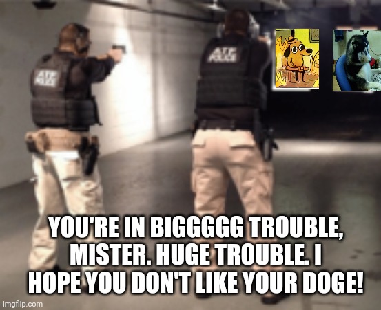 YOU'RE IN BIGGGGG TROUBLE, MISTER. HUGE TROUBLE. I HOPE YOU DON'T LIKE YOUR DOGE! | made w/ Imgflip meme maker
