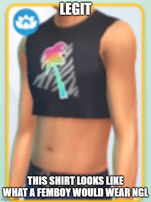 LEGIT; THIS SHIRT LOOKS LIKE WHAT A FEMBOY WOULD WEAR NGL | made w/ Imgflip meme maker