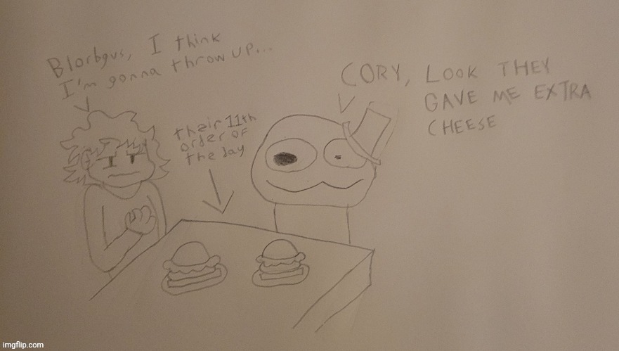 a drawing i made of my OCs Cory and Blorbgus :D | made w/ Imgflip meme maker