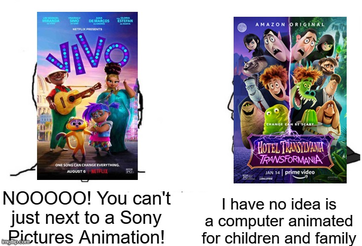 How could you upcoming to a Sony Pictures Animation please? | I have no idea is a computer animated for children and family; NOOOOO! You can't just next to a Sony Pictures Animation! | image tagged in soyboy vs yes chad,memes | made w/ Imgflip meme maker
