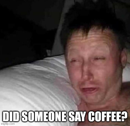 Sleepy guy | DID SOMEONE SAY COFFEE? | image tagged in sleepy guy | made w/ Imgflip meme maker