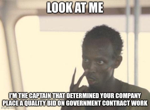 To much of the m3 transferred out m0 and went m1 to people that didn't shop minority. | LOOK AT ME; I'M THE CAPTAIN THAT DETERMINED YOUR COMPANY PLACE A QUALITY BID ON GOVERNMENT CONTRACT WORK | image tagged in memes,i'm the captain now,lol,funny because it's true | made w/ Imgflip meme maker