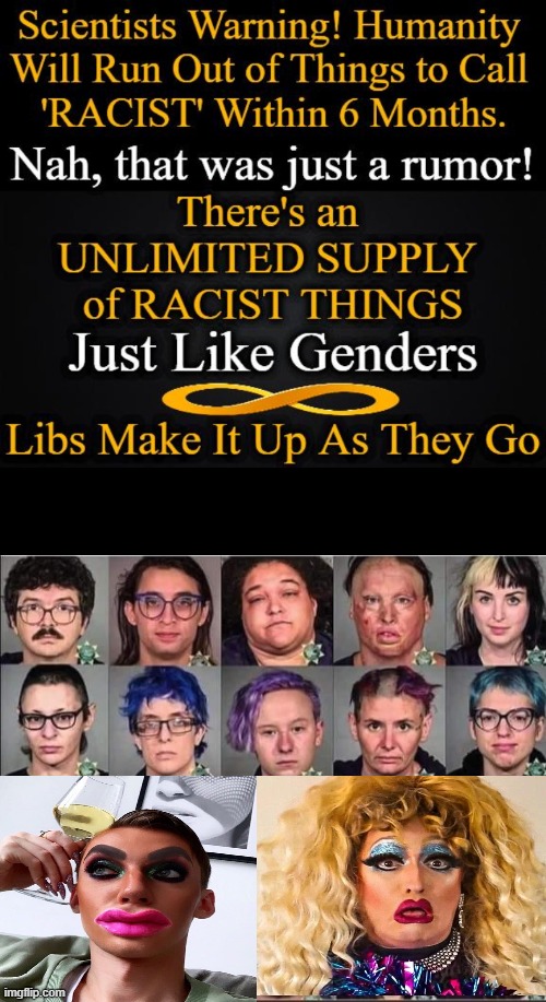 You CAN make this stuff up; they do it EVERY day! | image tagged in politics,liberals vs conservatives,racism,genders,infinity,racists | made w/ Imgflip meme maker