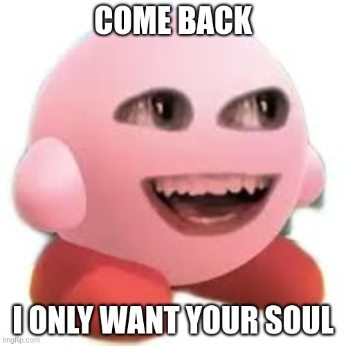 Cursed Kirby | COME BACK; I ONLY WANT YOUR SOUL | image tagged in kirby,cursed,cursedimages666,come back i only want your soul | made w/ Imgflip meme maker