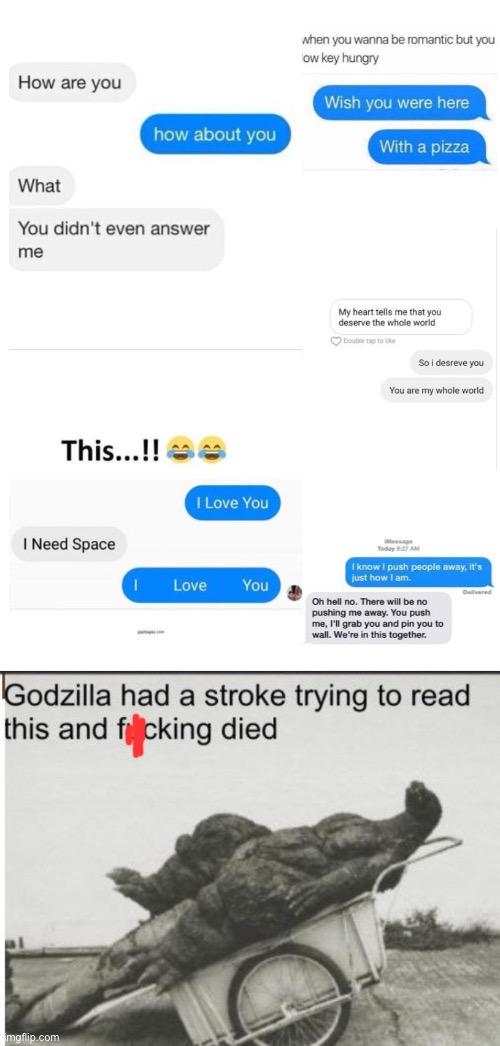 On the top page | image tagged in godzilla,text messages,confusing | made w/ Imgflip meme maker