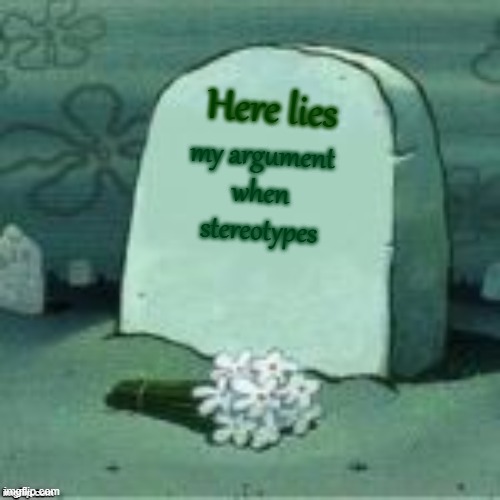 Here Lies X | Here lies; my argument when stereotypes | image tagged in here lies x | made w/ Imgflip meme maker