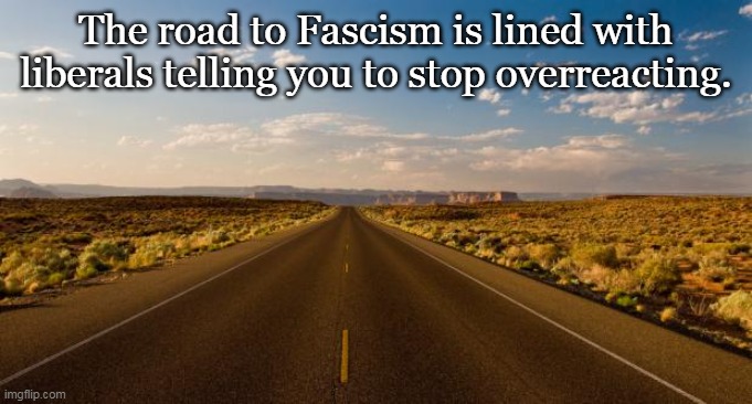 They will not like it if they get what they say they want. | The road to Fascism is lined with liberals telling you to stop overreacting. | image tagged in the road,stupid liberals,economics,freedom,tyranny | made w/ Imgflip meme maker