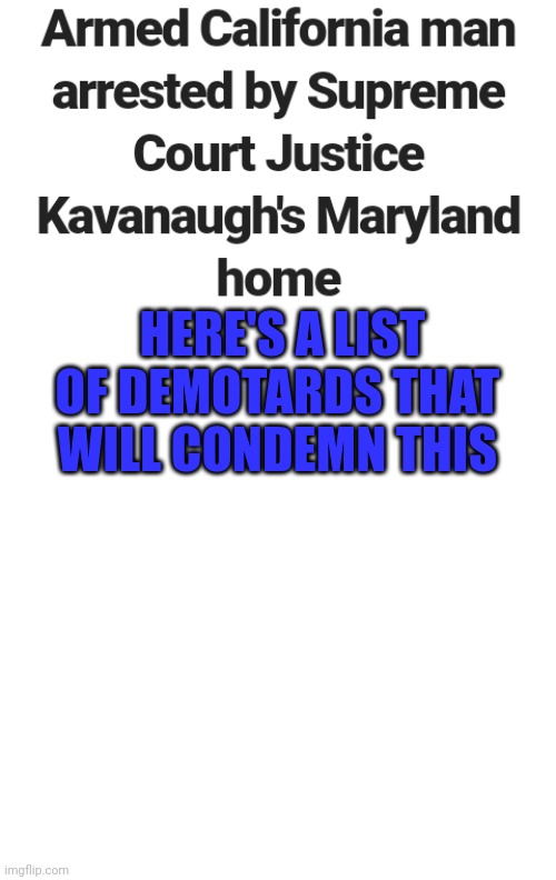 HERE'S A LIST OF DEMOTARDS THAT WILL CONDEMN THIS | image tagged in blank white template | made w/ Imgflip meme maker