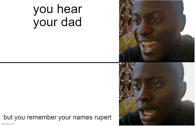 Disappointed Black Guy |  you hear your dad; but you remember your names rupert | image tagged in disappointed black guy | made w/ Imgflip meme maker