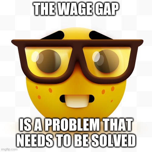 wage gap | THE WAGE GAP; IS A PROBLEM THAT NEEDS TO BE SOLVED | image tagged in nerd emoji,minimum wage,wages,women,men vs women | made w/ Imgflip meme maker