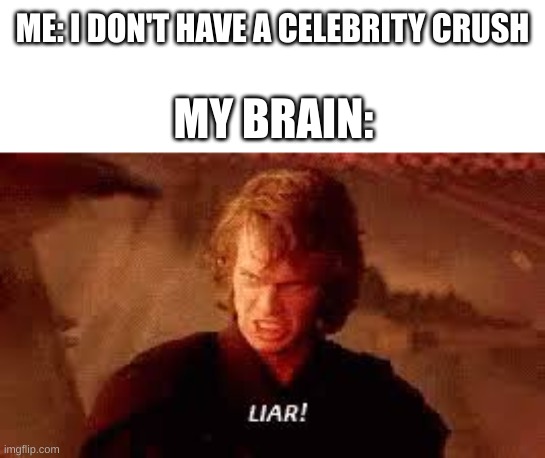 good morning chat | ME: I DON'T HAVE A CELEBRITY CRUSH; MY BRAIN: | image tagged in anakin liar | made w/ Imgflip meme maker