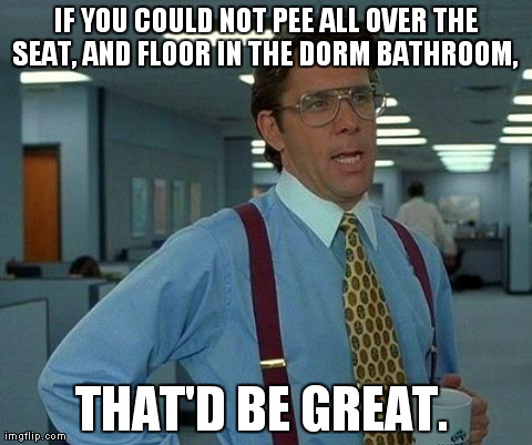 That Would Be Great Meme | IF YOU COULD NOT PEE ALL OVER THE SEAT, AND FLOOR IN THE DORM BATHROOM,  THAT'D BE GREAT. | image tagged in memes,that would be great | made w/ Imgflip meme maker