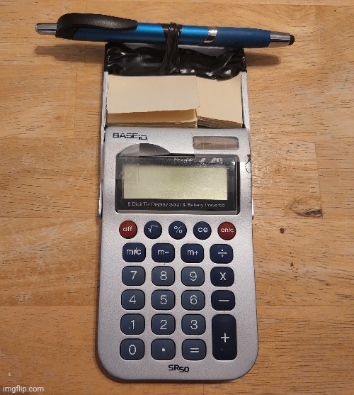 I created for myself a handheld calculator that also dons a notepad and stylus-pen, perfect for calculating and note-taking! | image tagged in simothefinlandized,inventions,crafts | made w/ Imgflip meme maker