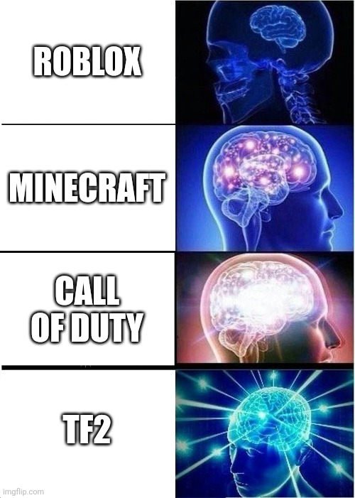 Expanding Brain Meme | ROBLOX; MINECRAFT; CALL OF DUTY; TF2 | image tagged in memes,expanding brain | made w/ Imgflip meme maker